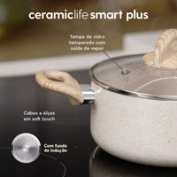 Jogo de Panelas com Indução Antiaderente Ceramic Life Smart Plus 7 Peças - areia
