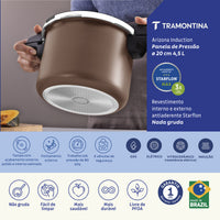 Panela de Pressão Arizona Induction em Alumínio com Revestimento Interno e Externo em Antiaderente Starflon Max Mocaccino 20 cm 4,5 L
