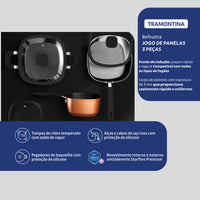 Jogo de Panelas Refinatta em Alumínio com Revestimento Interno e Externo em Antiaderente Starflon Premium 03 Peças
