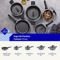 Jogo de Panelas Orsay em Alumínio com Revestimento Interno e Externo em Antiaderente Starflon Excellent Azul Ardósia 5 Peças