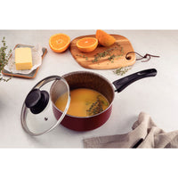 Panela Paris em Alumínio com Revestimento Interno e Externo em Antiaderente Starflon Max Vermelho com Tampa de Vidro 20 cm 2,9 L