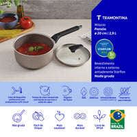 Panela Milazzo em Alumínio com Revestimento Interno e Externo em Antiaderente Starflon Max Amêndoa 20 cm