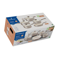 Jogo de Panelas Veronese em Alumínio Reciclado com Revestimento Interno Cerâmico e Externo Siliconado Bege 5 Peças.