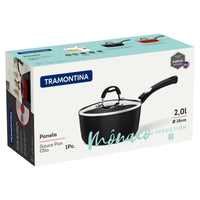 Panela Mônaco Induction em Alumínio com Revestimento Interno e Externo Antiaderente Starflon Premium Preto com Tampa de Vidro 18 cm 2 L