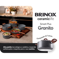 Jogo de Panelas com Indução Antiaderente Ceramic Life Smart Plus 7 Peças Granito