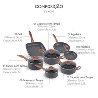 Jogo de Panelas com Indução Antiaderente Ceramic Life Smart Plus 7 Peças Granito