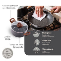Jogo de Panelas com Indução Antiaderente Ceramic Life Smart Plus 7 Peças Granito