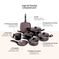 Jogo de Panelas Antiaderente Ceramic Life 7 Peças Easy Preto