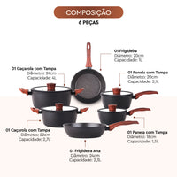 Jogo de Panelas Antiaderente Ceramic Life 6 Peças Sirius com Indução Preto