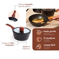 Jogo de Panelas Antiaderente Ceramic Life 6 Peças Sirius com Indução Preto
