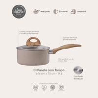 Jogo de Panelas com Indução Antiaderente Ceramic Life Smart Plus 7 Peças - areia