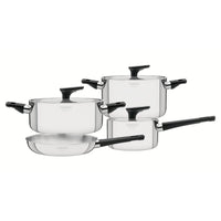 Jogo de Panelas Grano Baquelite em Aço Inox com Corpo Triplo e Cabos e Alças em Baquelite Preto 4 Peças