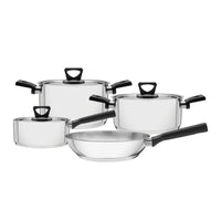 Jogo de Panelas Brava Baquelite em Aço Inox com Fundo Triplo e Cabos e Alças de Baquelite Preto 4 Peças
