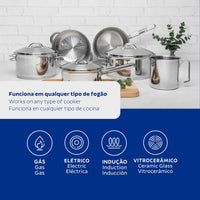 Jogo de Panelas Solar em Aço Inox com Fundo Triplo e Tampas de Inox 6 Peças