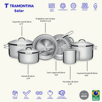 Jogo de Panelas Solar em Aço Inox com Fundo Triplo e Tampas de Inox 6 Peças