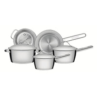 Jogo de Panelas Allegra em Aço Inox com Fundo Triplo e Tampas de Inox 5 Peças