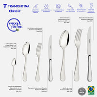 Faqueiro Classic em Aço Inox com Facas de Mesa Forjadas Acabamento Brilho e Estojo de Madeira 130 Peças