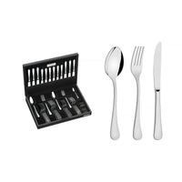 Faqueiro Zurique em Aço Inox com Facas de Mesa Forjadas Acabamento Alto Brilho e Estojo de Madeira 42 Peças