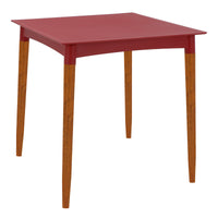 Mesa Summa Laura Rattan em Polipropileno Vermelho com Pernas de Madeira Eucalipto