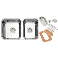 Cuba Isis 2C 34 28 BS em Aço Inox com Acabamento Polido com 2 Válvulas, Cesto Coador, Tábua e Escorredor de Pratos