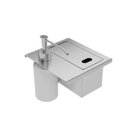 Porta-Esponja com Tampa e Dosador de Sabão Líquido em Aço Inox para uso em canal organizador