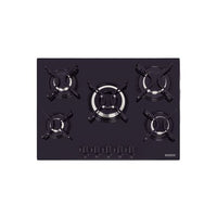 Cooktop a Gás Penta em Vidro Temperado Preto com Trempes em Aço Carbono e Acendimento superautomático 5 Queimadores