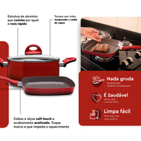 Jogo de Panelas Antiaderente Ceramic Life 5 Peças Smart Plus Vermelho