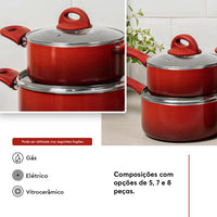 Jogo de Panelas Antiaderente Ceramic Life 7 Peças Smart Plus Vermelho