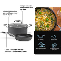 Jogo de Panelas Antiaderente Pro-Flon Premium 4 Peças Diamond com Indução Cinza