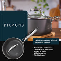 Jogo de Panelas Antiaderente Pro-Flon Premium 4 Peças Diamond com Indução Cinza