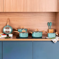 Jogo de Panelas Antiaderente Ceramic Life 5 Peças Botanika com Indução Verde