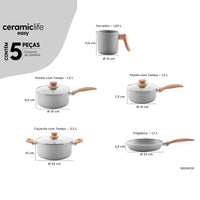Jogo de Panelas Antiaderente Ceramic Life 5 Peças Easy Gris