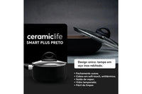 Jogo de Panelas Antiaderente Ceramic Life 6 Peças Smart Plus Preto