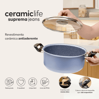 Jogo de Panelas Suprema Antiaderente Ceramic Life 8 Peças Jeans