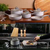 Jogo de Panelas Antiaderente Ceramic Life 5 Peças Marble Blend com Indução Cinza Claro