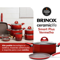 Jogo de Panelas Antiaderente Ceramic Life 8 Peças Smart Plus Vermelho