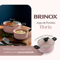 Jogo de Panelas 10 Peças Ceramic Life Floria Rosa