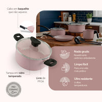 Jogo de Panelas 10 Peças Ceramic Life Floria Rosa