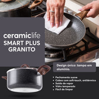 Jogo de Panelas com Indução Antiaderente Ceramic Life Smart Plus 5 Peças Granito