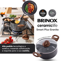 Jogo de Panelas com Indução Antiaderente Ceramic Life Smart Plus 5 Peças Granito