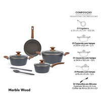 Jogo de Panelas Antiaderente Ceramic Life 6 Peças Marble Wood com Indução Cinza Escuro