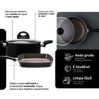 Jogo de Panelas Antiaderente Ceramic Life 8 Peças Smart Plus Preto