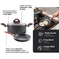 Jogo de Panelas com Indução Antiaderente Ceramic Life Smart Plus 5 Peças Granito