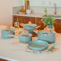 Jogo de Panelas Antiaderente Ceramic Life 5 Peças Botanika com Indução Verde