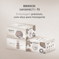 Jogo de Panelas Empilhável Fit 10 Peças Antiaderente Ceramic Life, Cabo Removível e Fundo de Indução - Areia