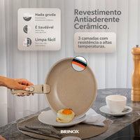 Jogo de Panelas Empilhável Fit 10 Peças Antiaderente Ceramic Life, Cabo Removível e Fundo de Indução - Areia
