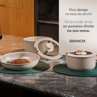 Jogo de Panelas Empilhável Fit 10 Peças Antiaderente Ceramic Life, Cabo Removível e Fundo de Indução - Areia