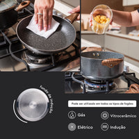 Jogo de Panelas com Indução Antiaderente Ceramic Life Smart Plus 5 Peças Granito