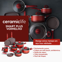 Jogo de Panelas Antiaderente Ceramic Life 8 Peças Smart Plus Vermelho